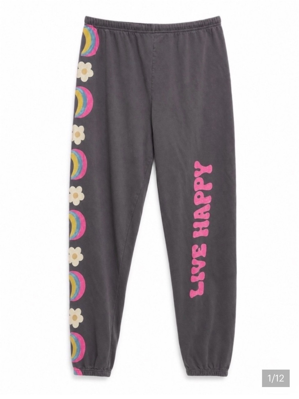 NATURAL LIFE Gray Joggers with Pink "Live Happy" Text & Rainbow Side Accents